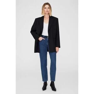 Anine Bing Declan Blazer Jacket Single Breasted Wool Blend Career Black Size XS